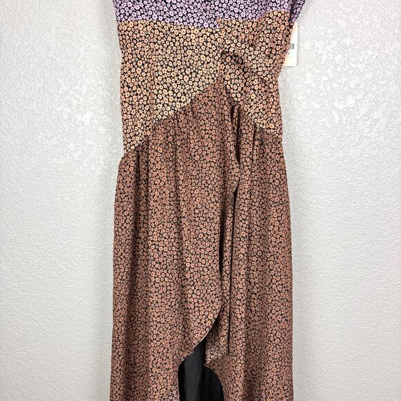 Hutch Anthropologie NWT Elma Floral High Low Contrast Wrap Midi Dress M Purple - Picture 5 of 15